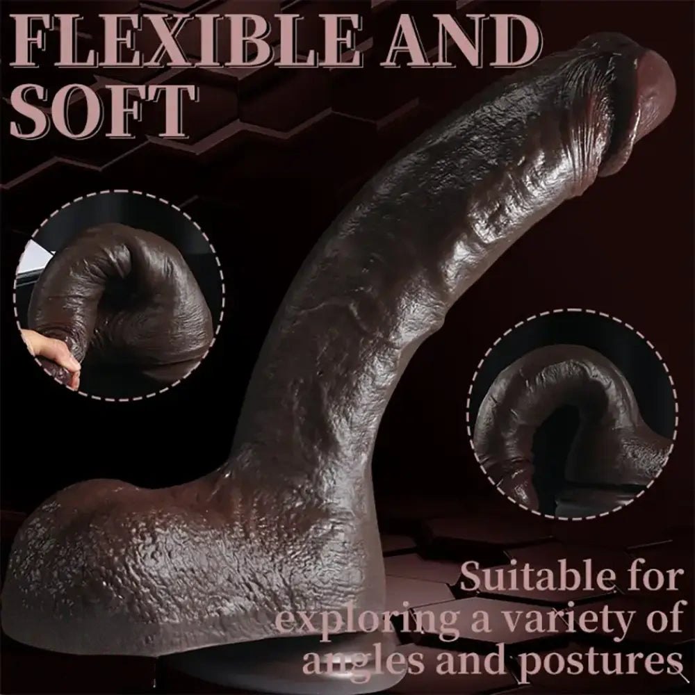 Ebony wrinkled texture pvc realistic dildo, photo 1