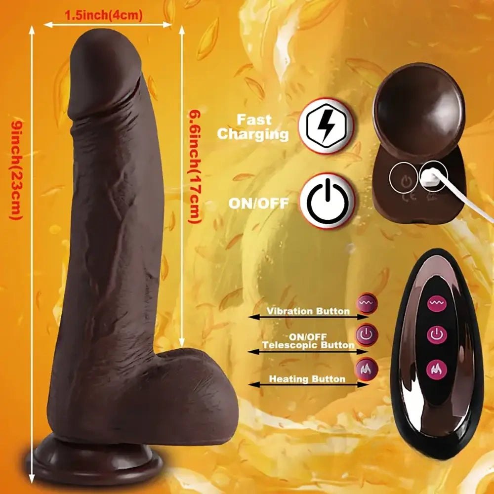 Ebony silicone vibrating thrusting dildo with remote, photo 10
