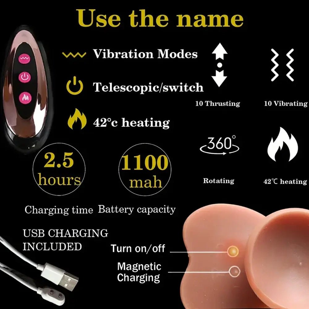 Ebony silicone vibrating thrusting dildo with remote, photo 5