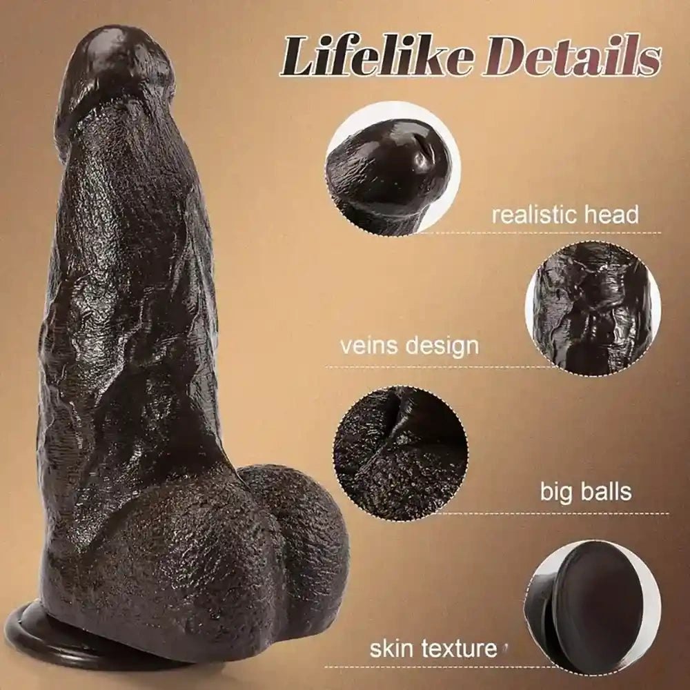 Ebony realistic PVC dildo with suction cup base, photo 1