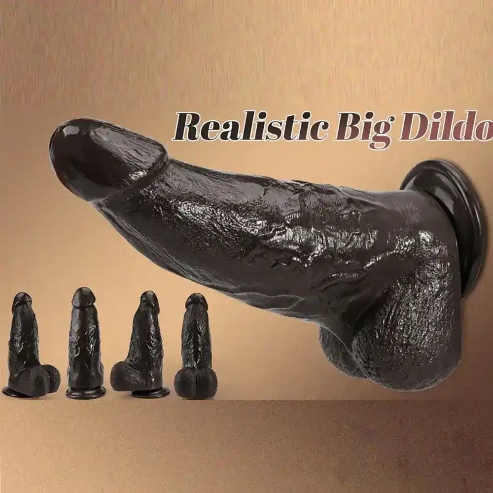 Ebony realistic PVC dildo with suction cup base, photo 2