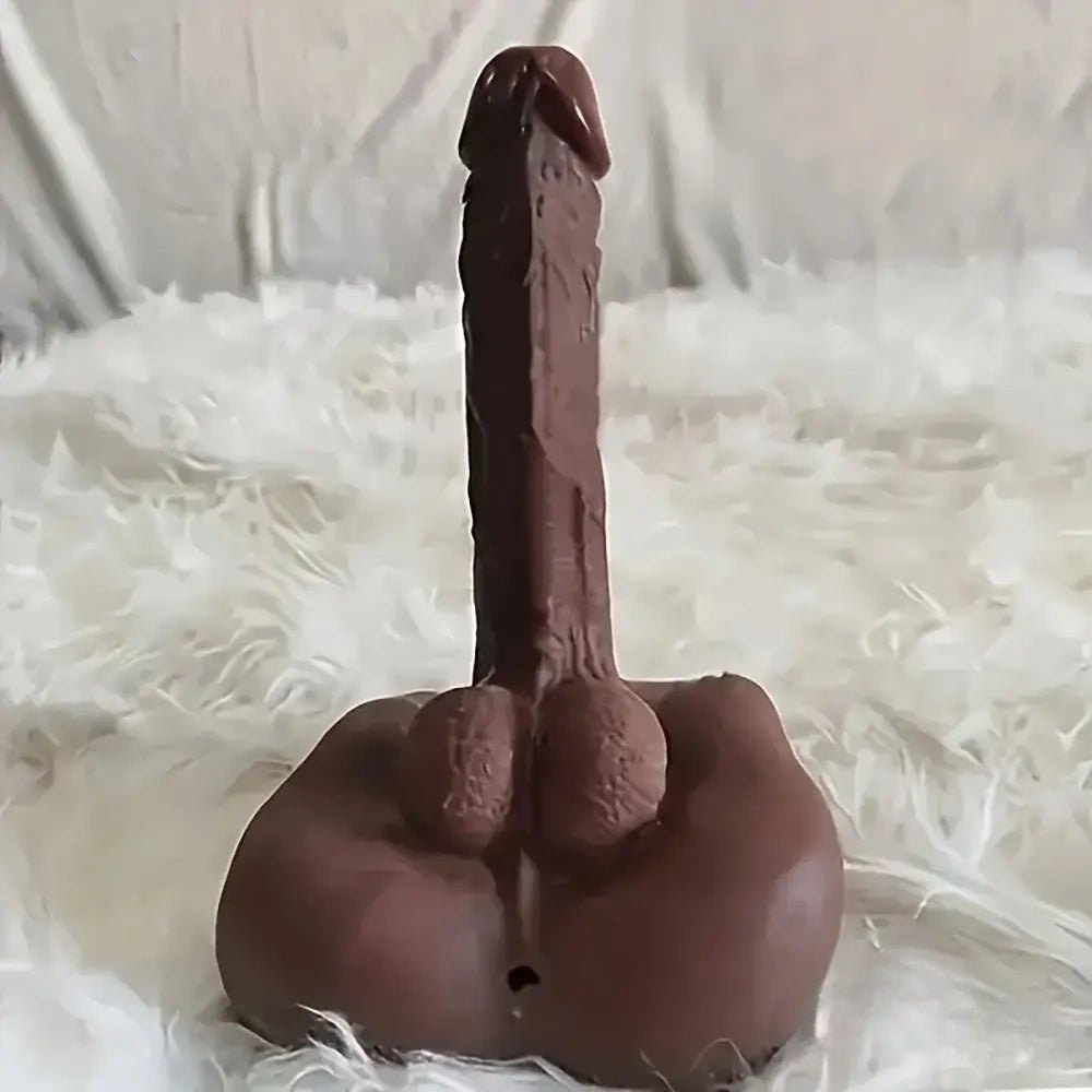 Ebony realistic silicone dildo with flat base, photo 3