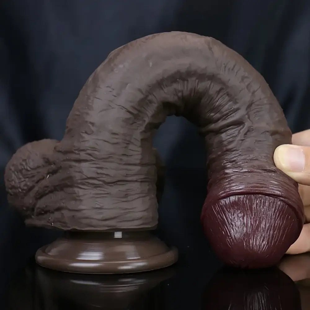 Ebony tone realistic silicone dildo, photo 8