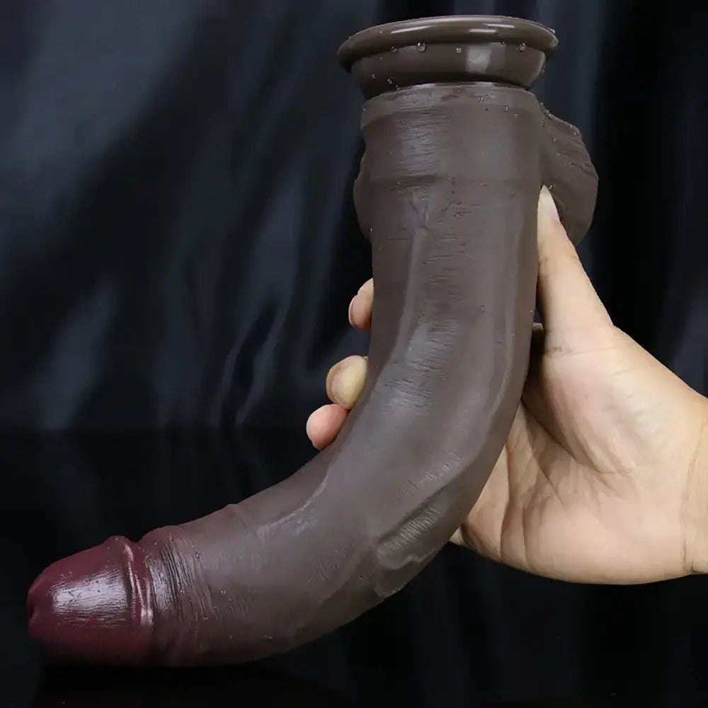 Ebony silicone curved realistic dildo, photo 6