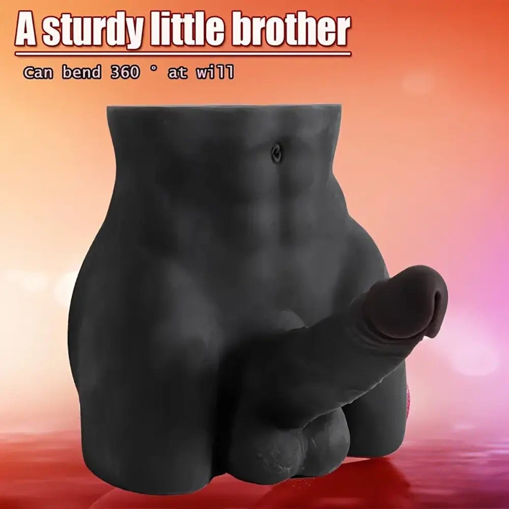 Ebony silicone male torso with attached dildo, photo 3