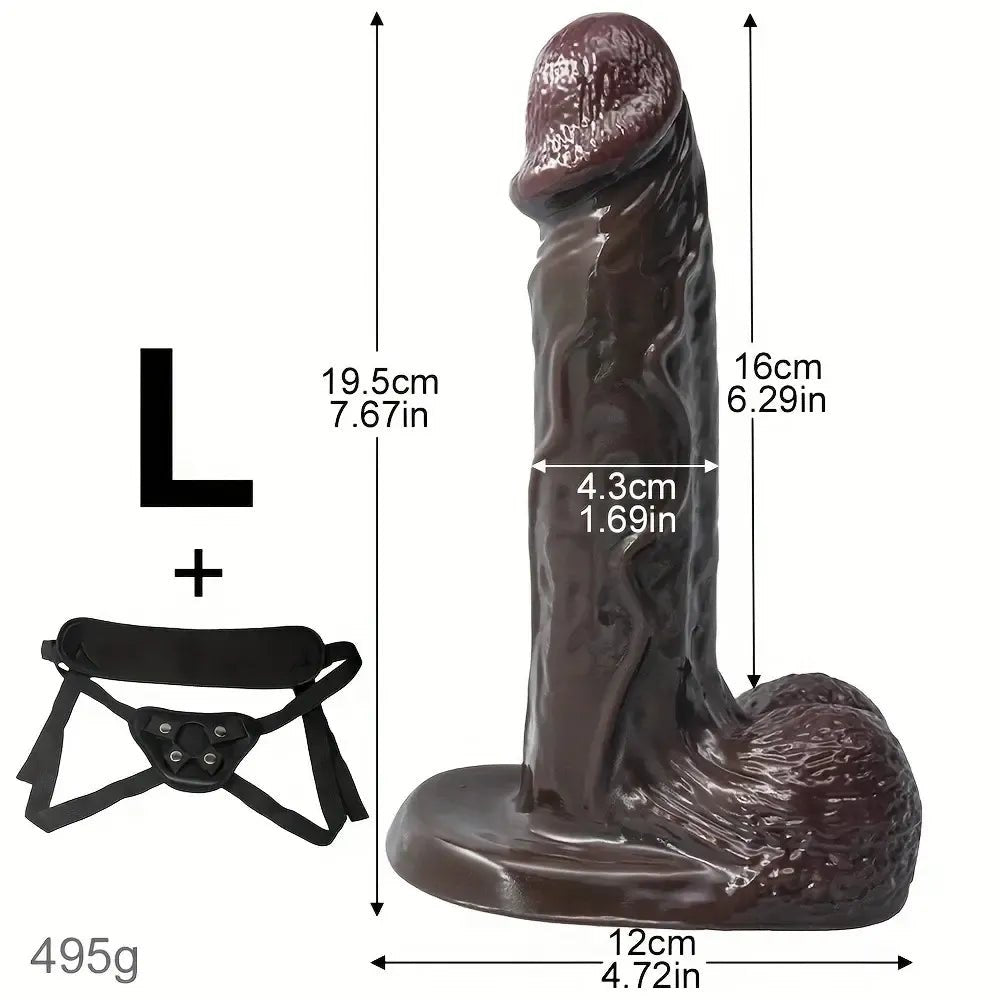 Ebony silicone strap on dildo with harness, photo 10