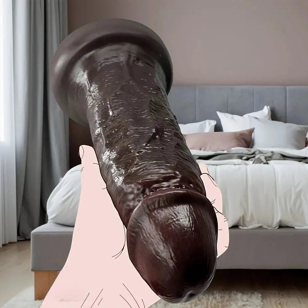 Ebony realistic silicone dildo with suction cup base, photo 2