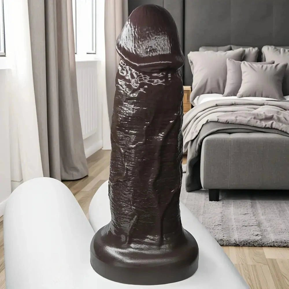 Ebony realistic silicone dildo with suction cup base, photo 3