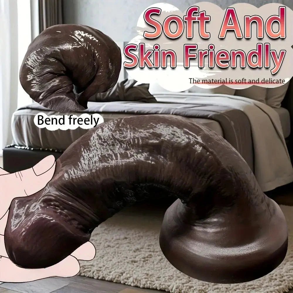 Ebony realistic silicone dildo with suction cup base, photo 4