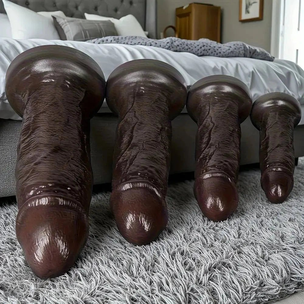Ebony realistic silicone dildo with suction cup base, photo 5