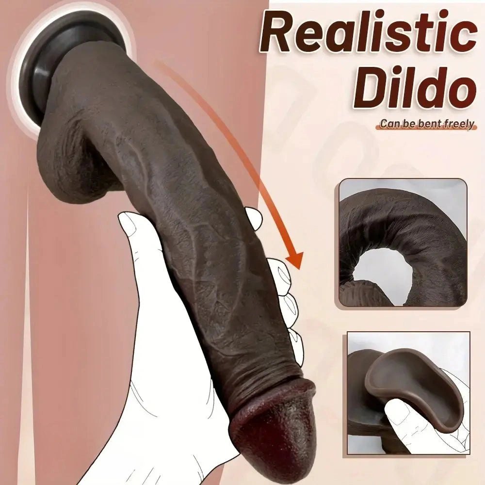 Ebony silicone dildo with harness compatible base, photo 12