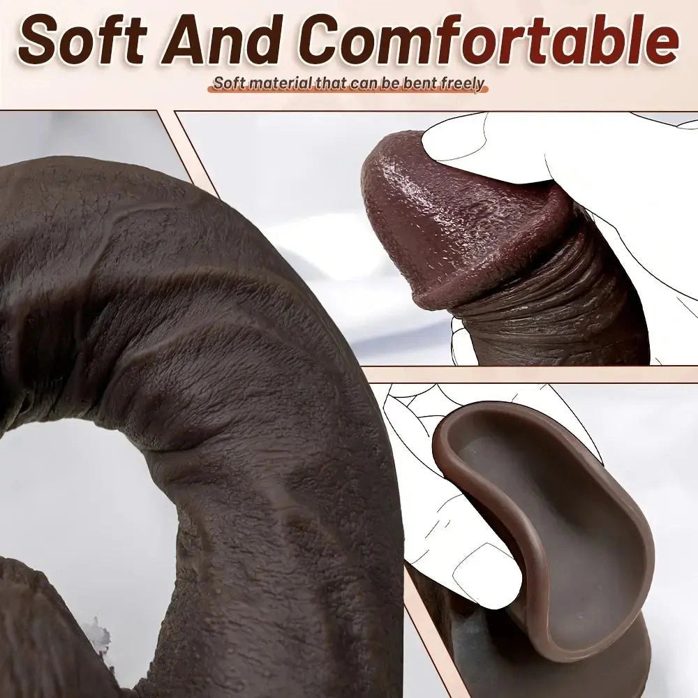 Ebony silicone dildo with harness compatible base, photo 14