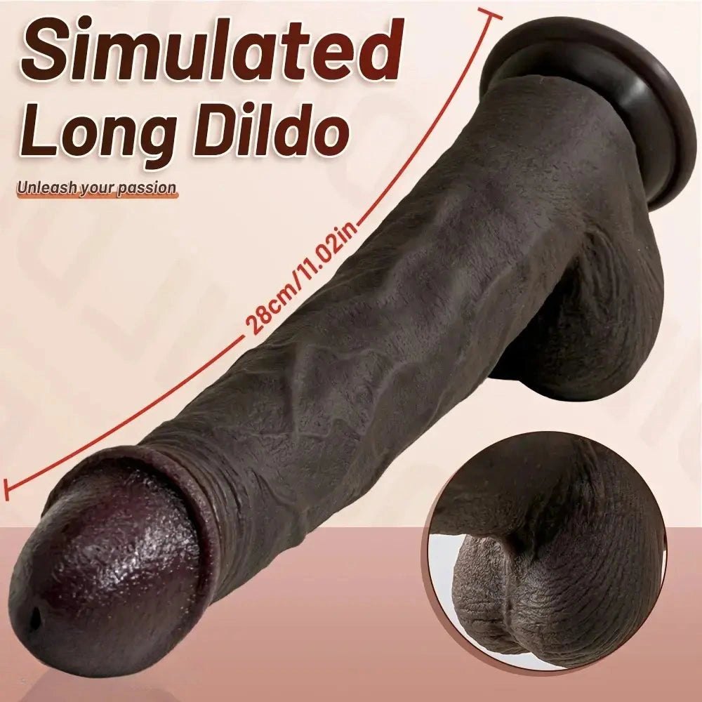 Ebony silicone dildo with harness compatible base, photo 3