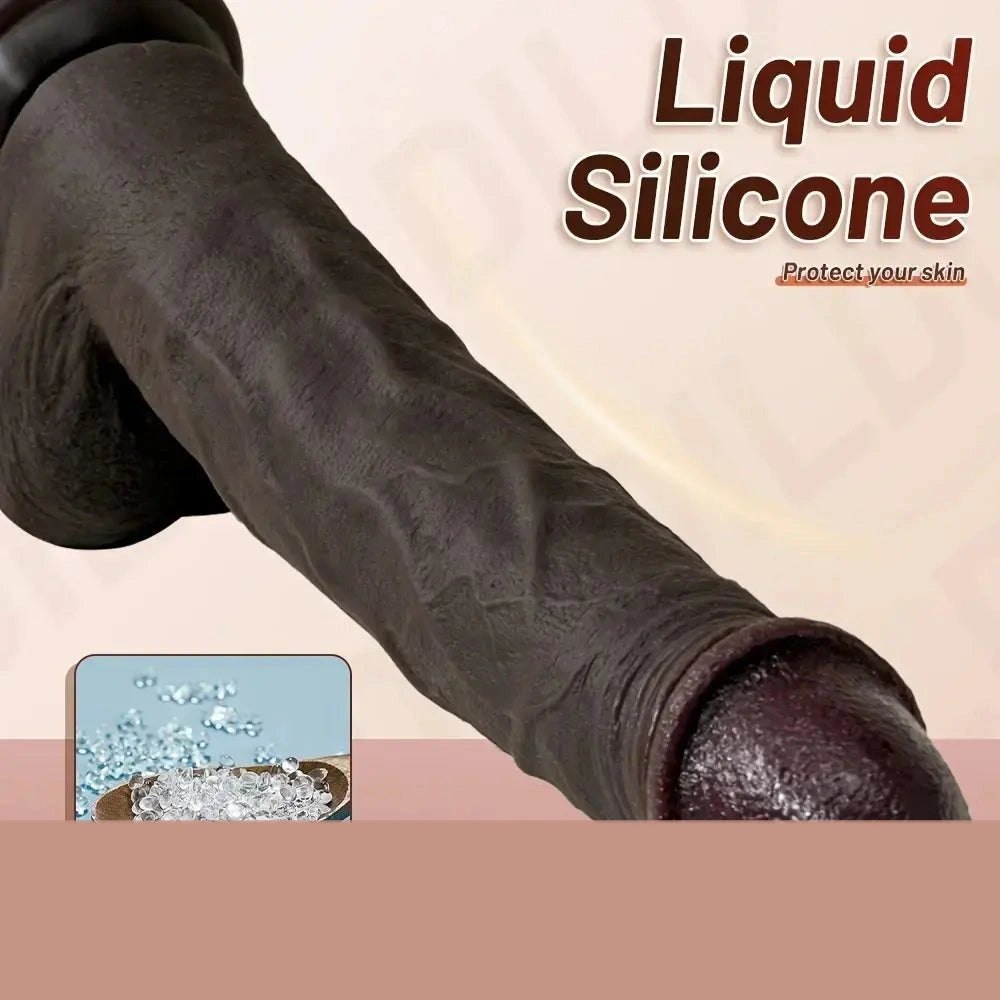 Ebony silicone dildo with harness compatible base, photo 4