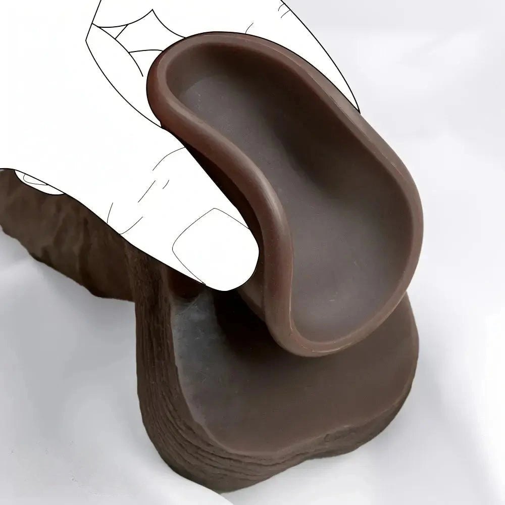 Ebony silicone dildo with harness compatible base, photo 5