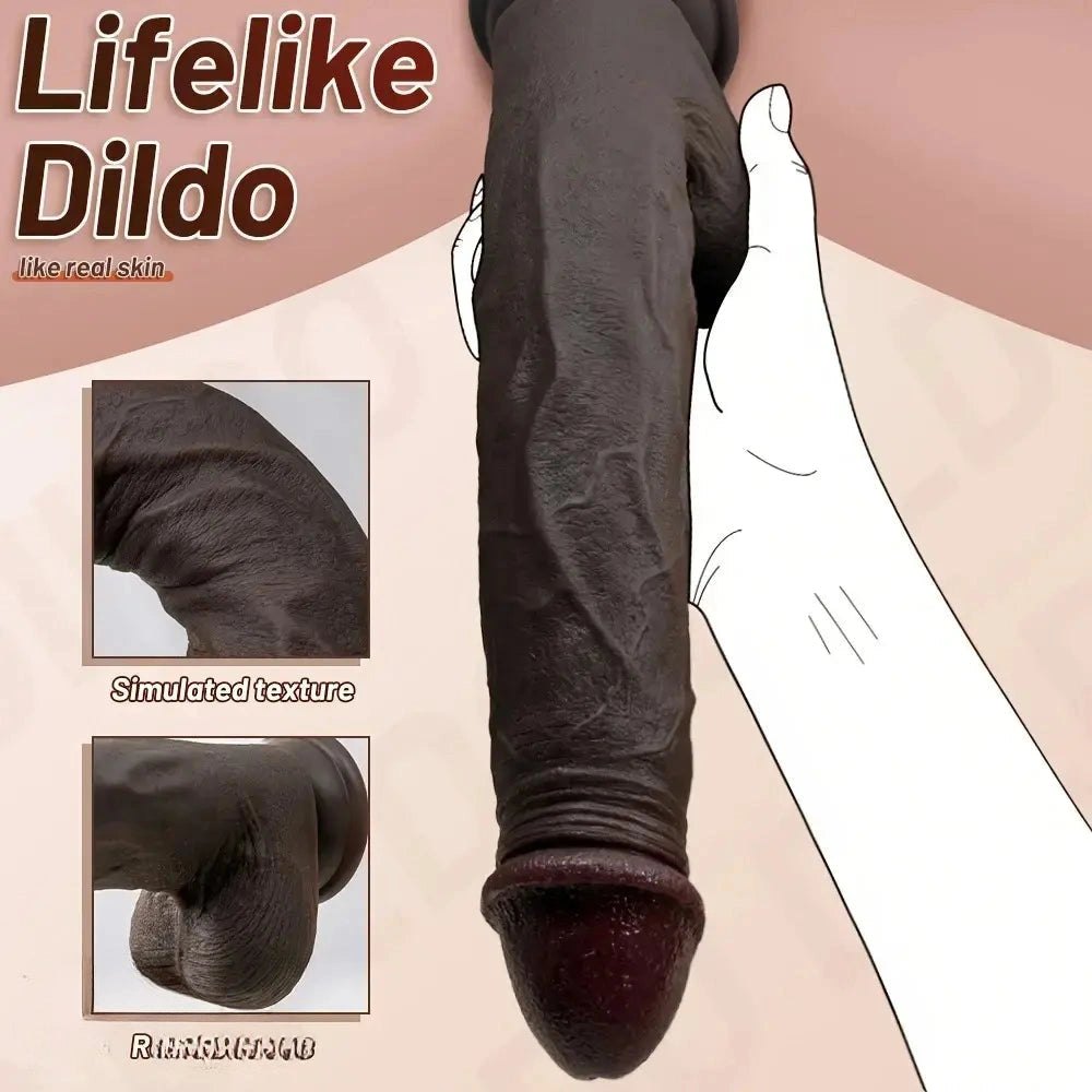 Ebony silicone dildo with harness compatible base, photo 7