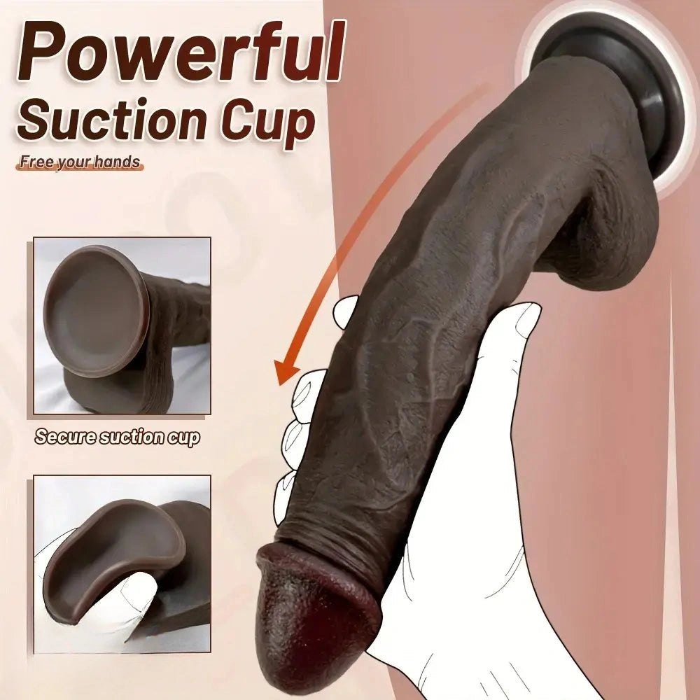 Ebony silicone dildo with harness compatible base, photo 8