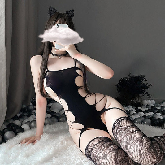 Black Clothes edgy cutout mesh bodystocking