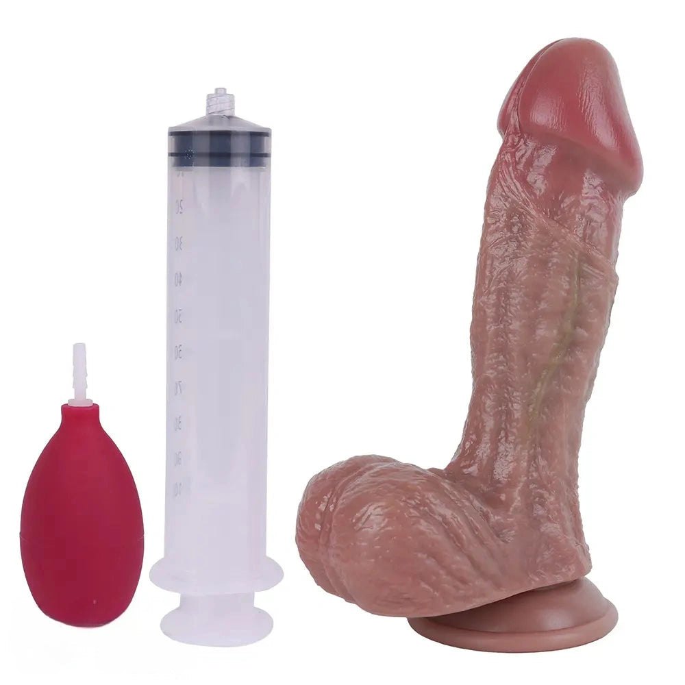 Flesh tone ejaculating dildo with pump kit, photo 1