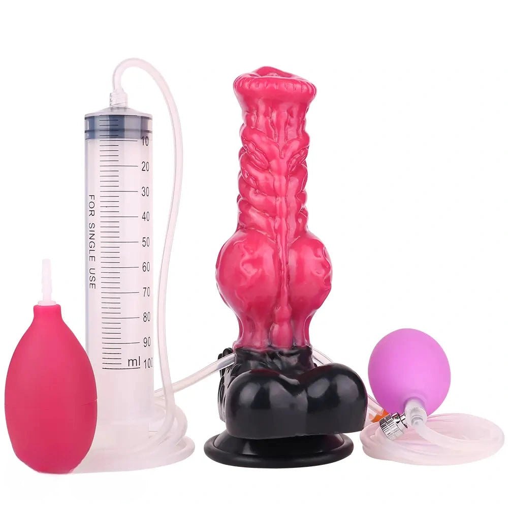 Red knotted silicone animal dildo, photo 1