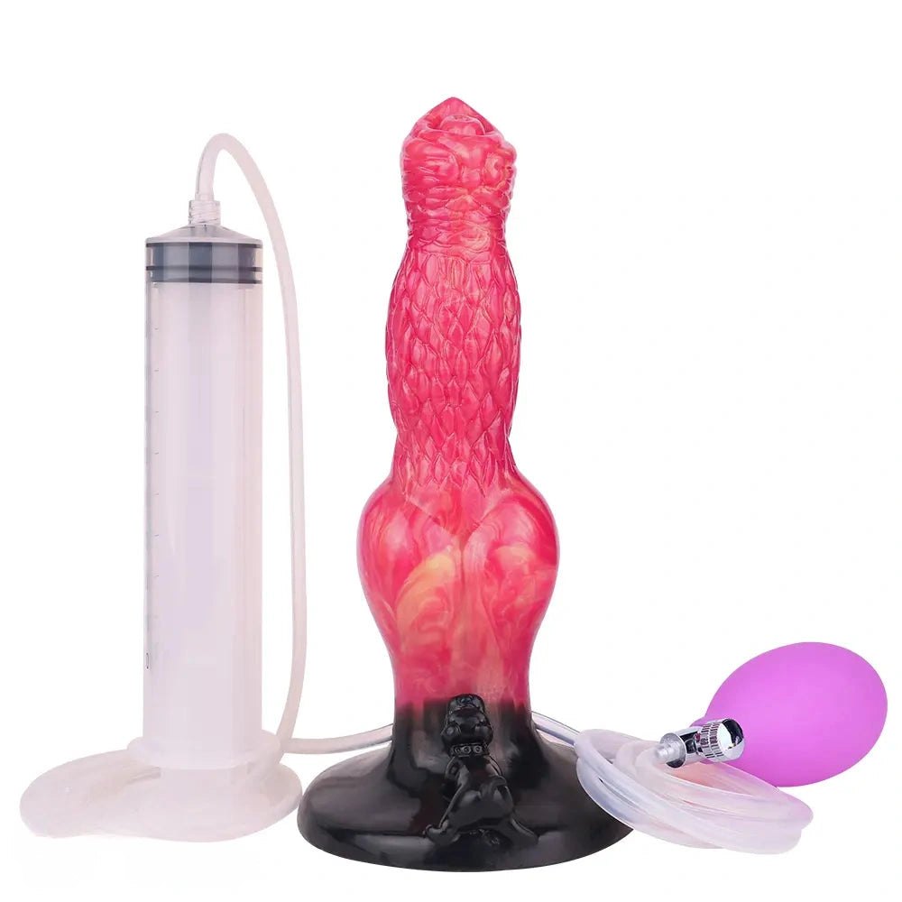 Red ejaculating knot fantasy dildo, photo 17