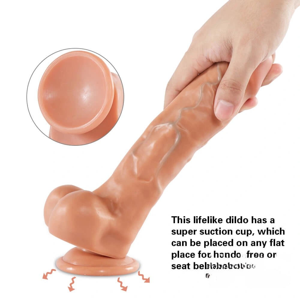 Flesh tone realistic pvc dildo with squeeze bulb, photo 6