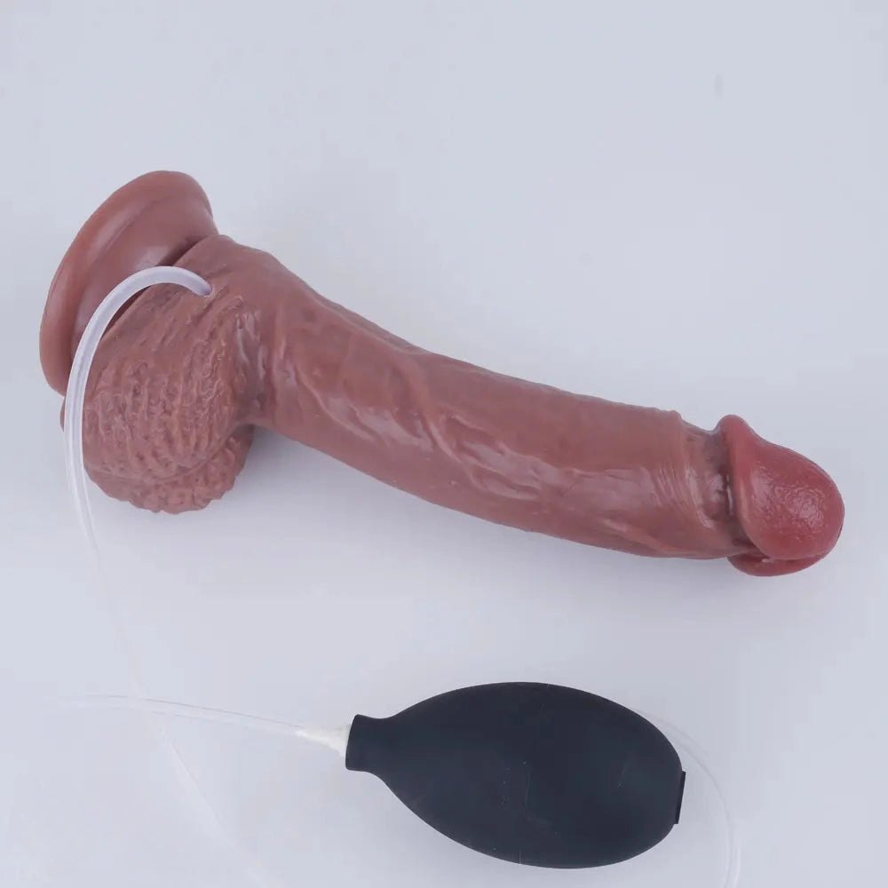 Brown realistic ejaculating suction cup dildo