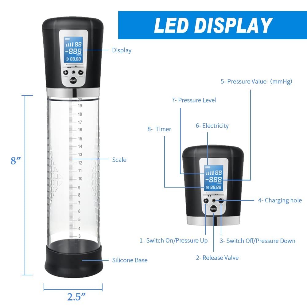 Black electric penis vacuum pump with LED display, photo 2