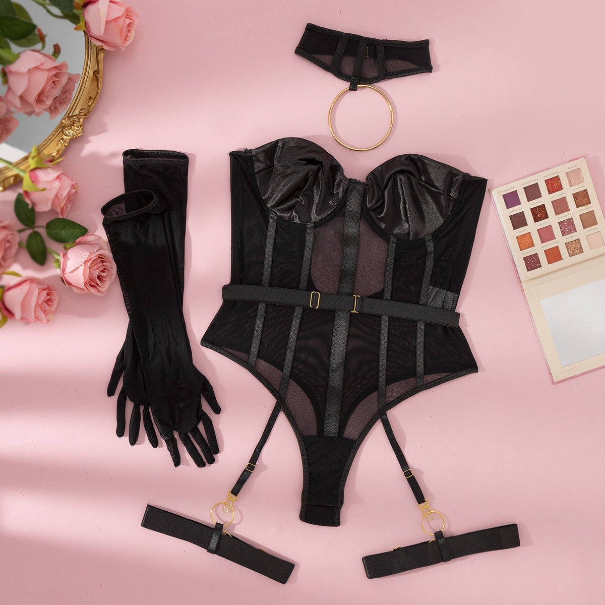 Black elegant sheer see through bodysuit
