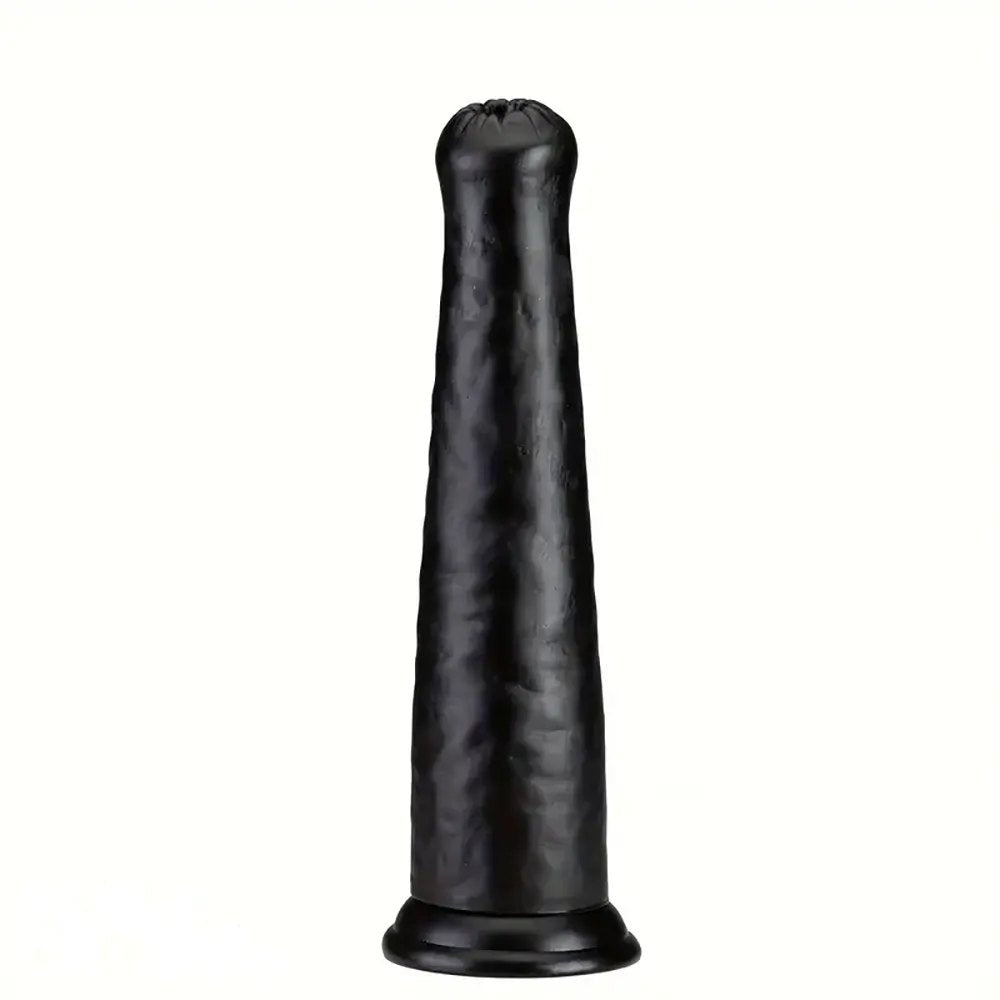 Black smooth tapered elephant trunk-style PVC dildo