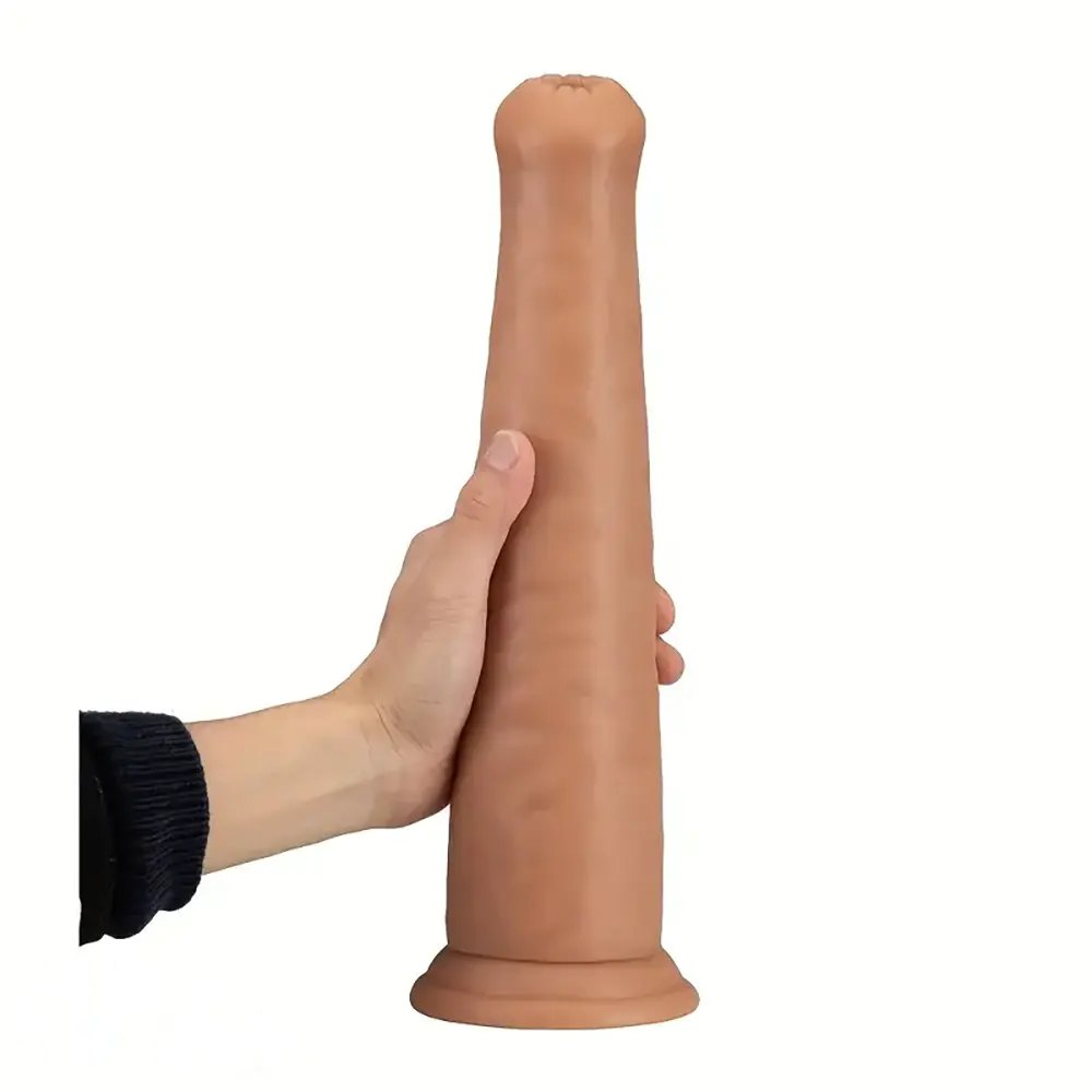 Brown smooth tapered elephant trunk-style PVC dildo