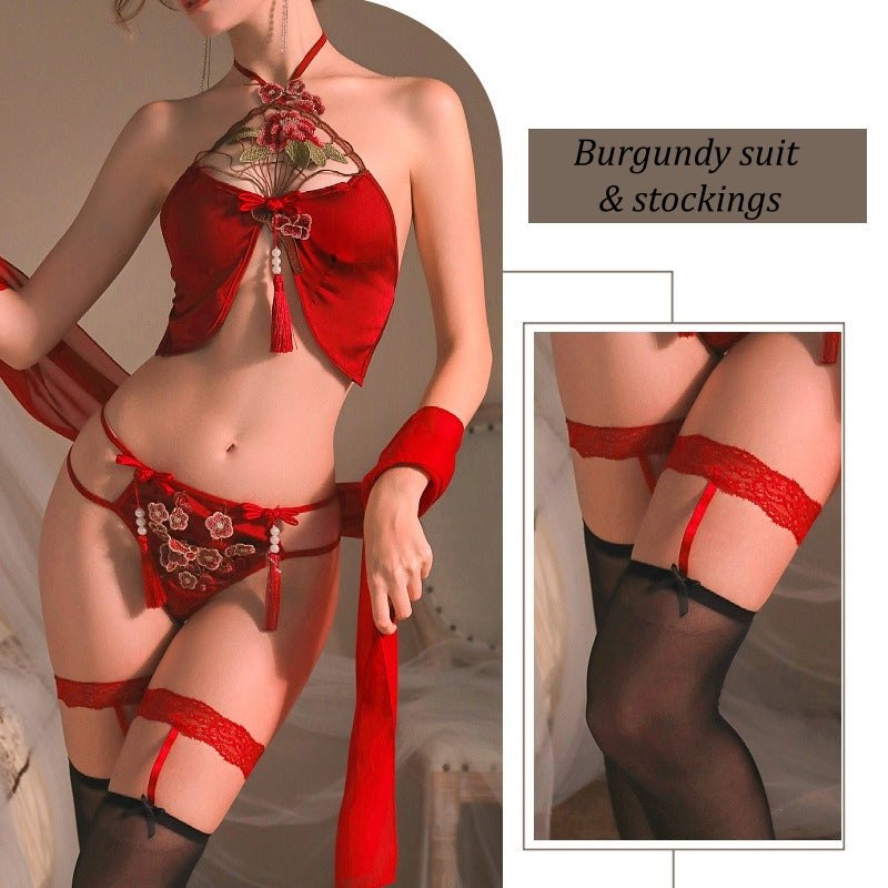 Embroidered bellyband satin mesh lingerie set, photo 9