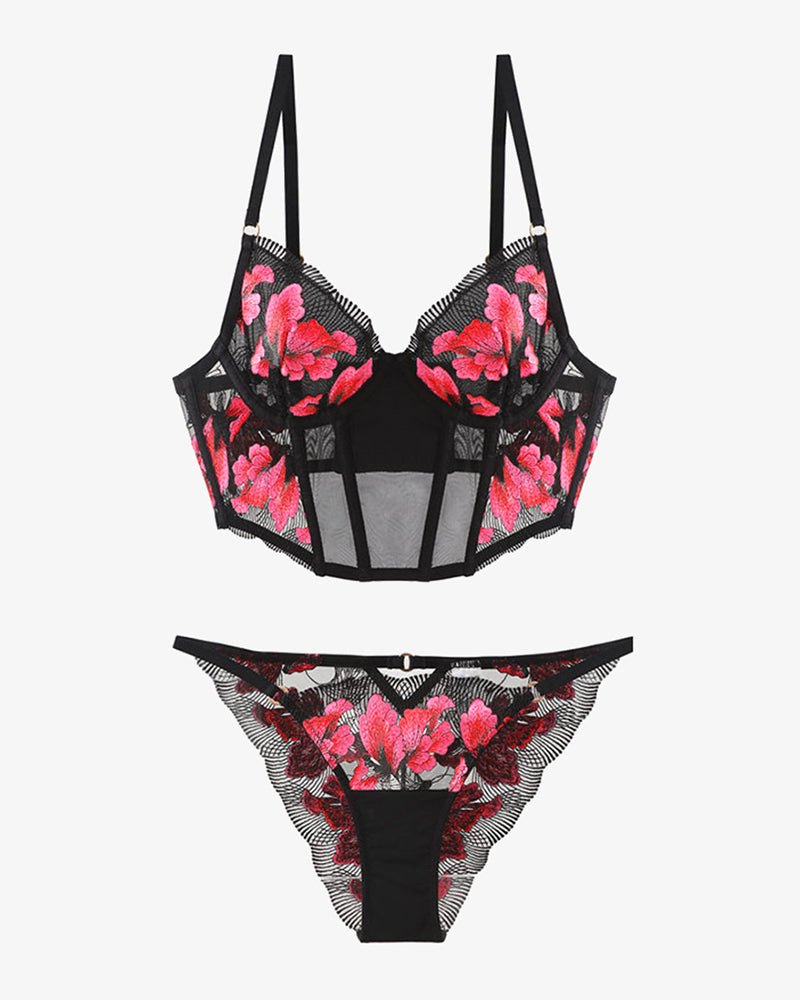 Embroidered corset lace bra panty set, photo 2