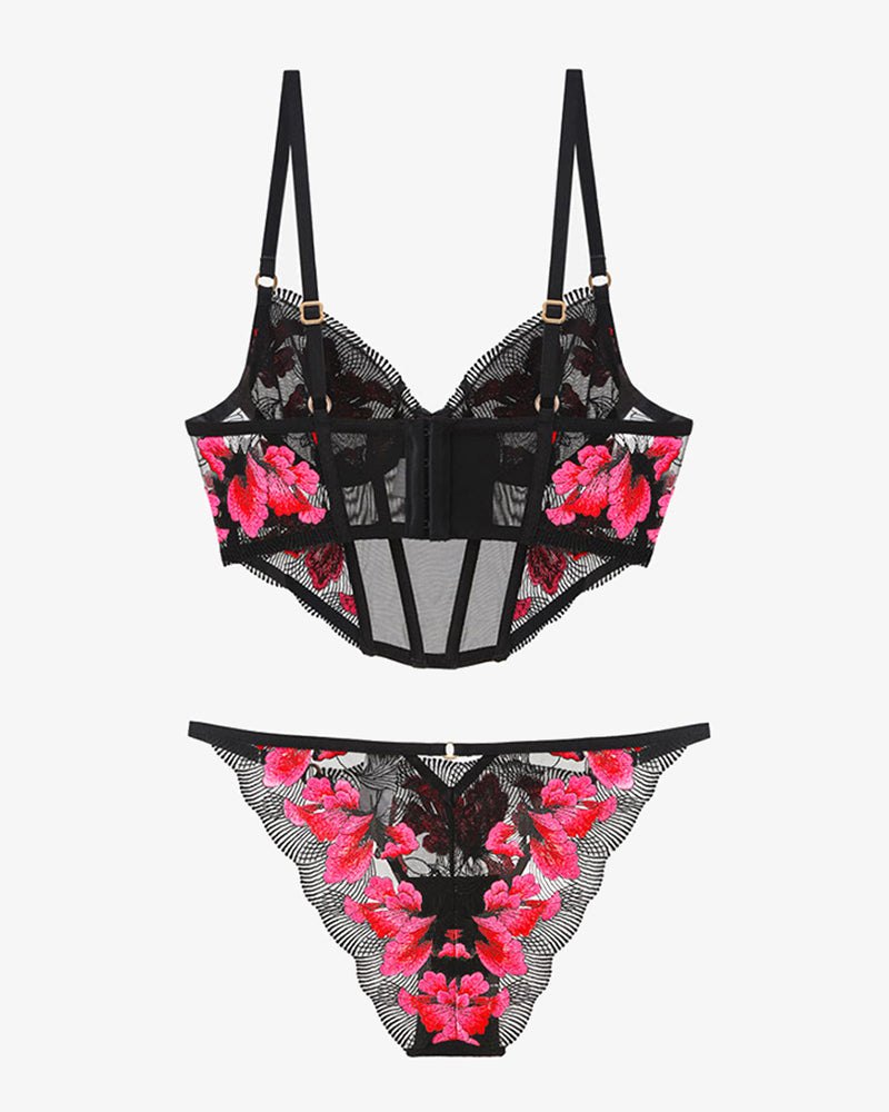 Embroidered corset lace bra panty set, photo 3
