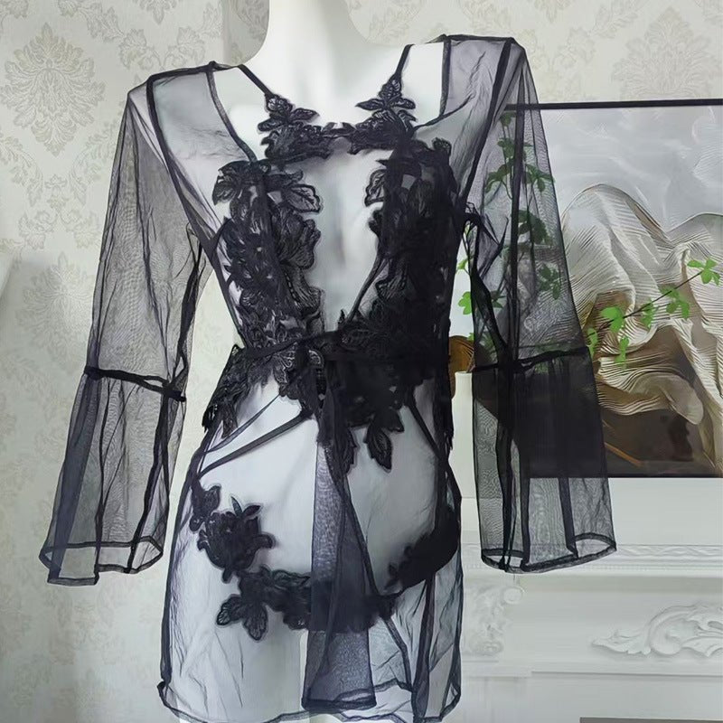 Black Suit [jumpsuit + Outerwear Gown] embroidered lace jumpsuit bridal set