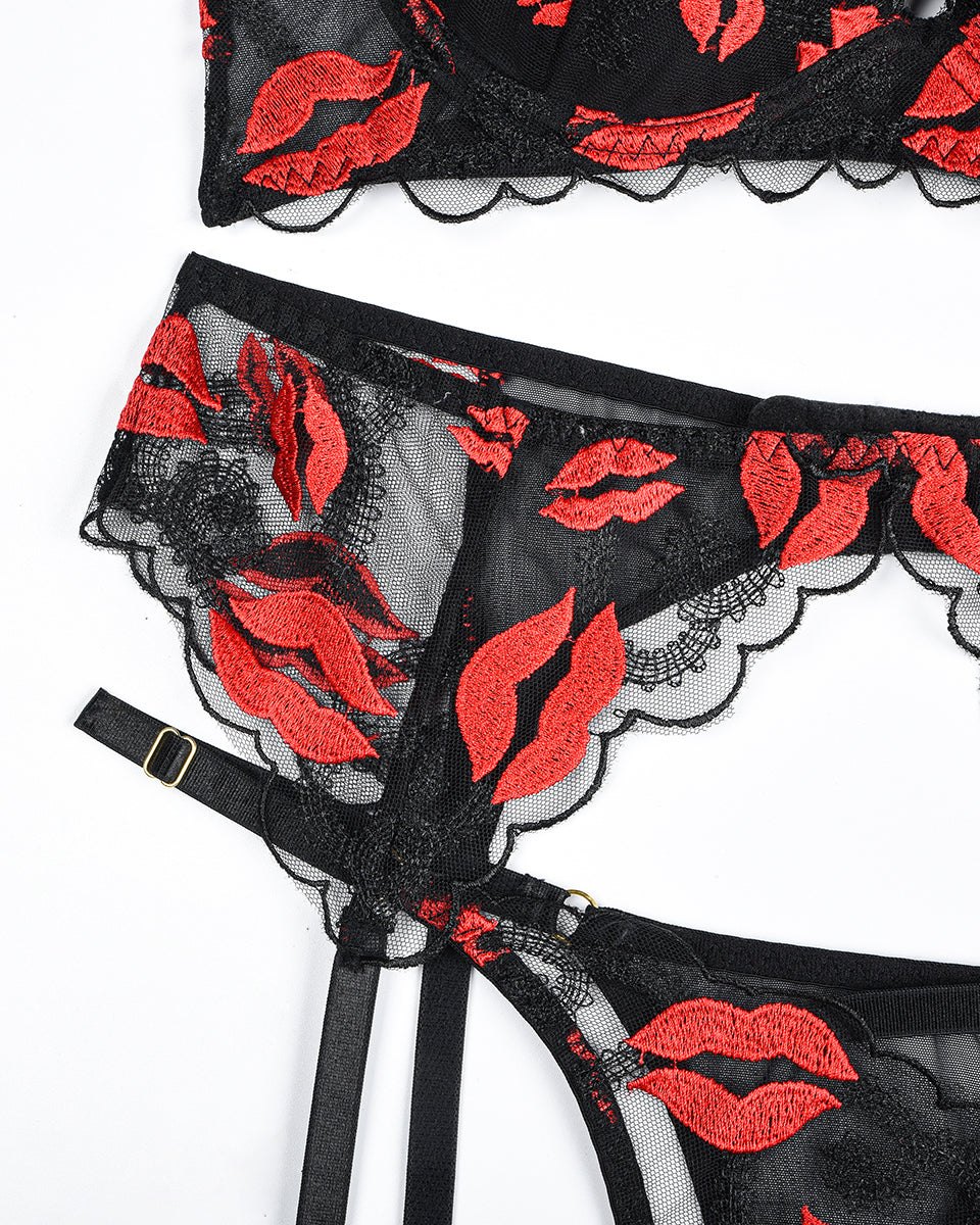 Embroidered mesh garter belt bra set, photo 10
