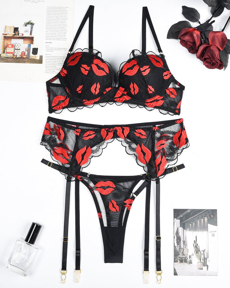 Embroidered mesh garter belt bra set, photo 7