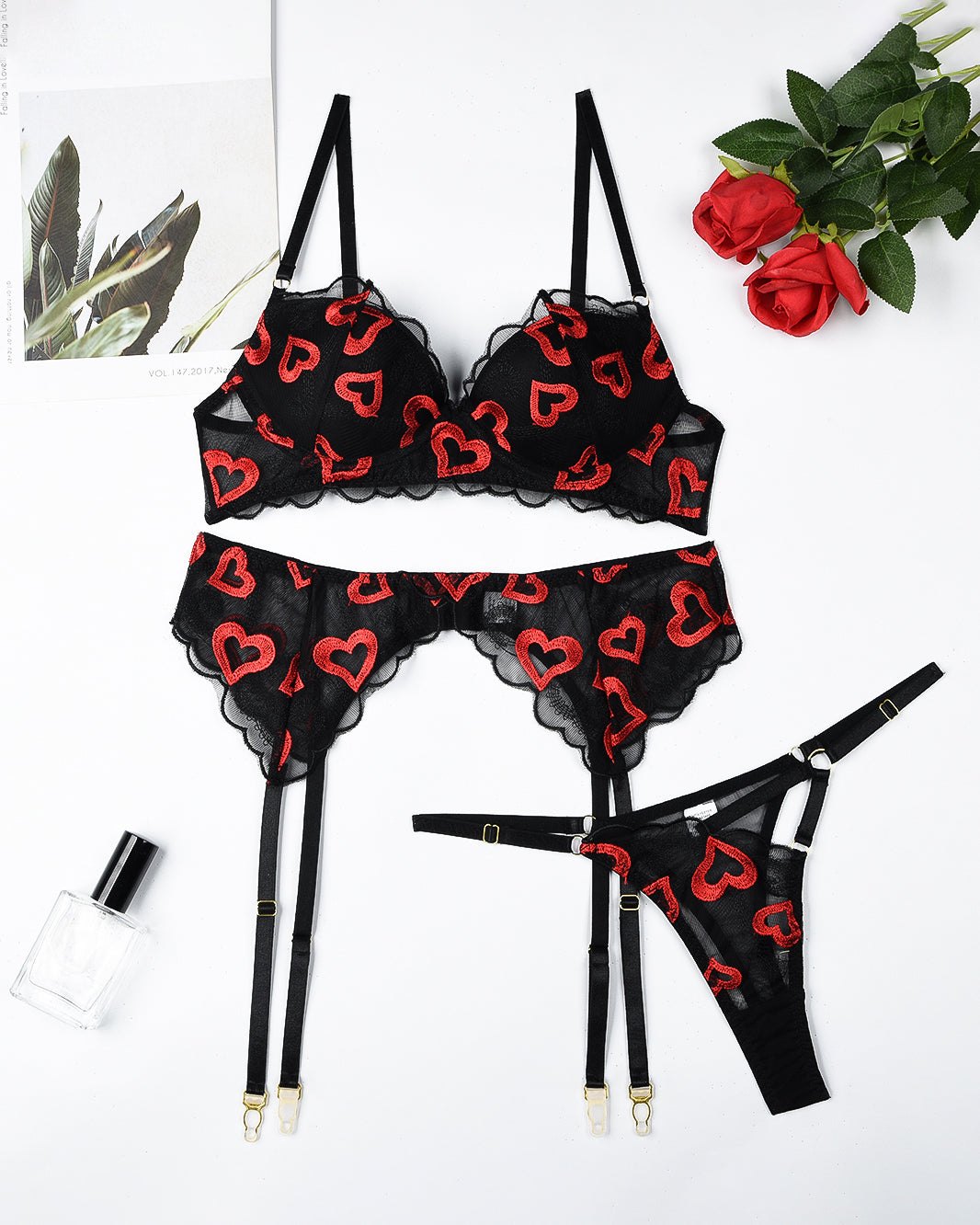 Embroidered mesh garter belt bra set, photo 8