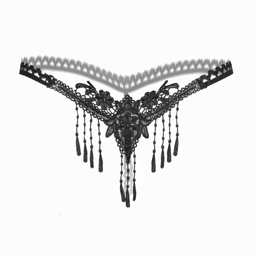 Embroidered tassel open crotch thong, photo 1