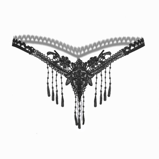 Embroidered tassel open crotch thong, photo 1