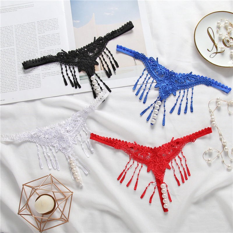 Embroidered tassel open crotch thong, photo 4