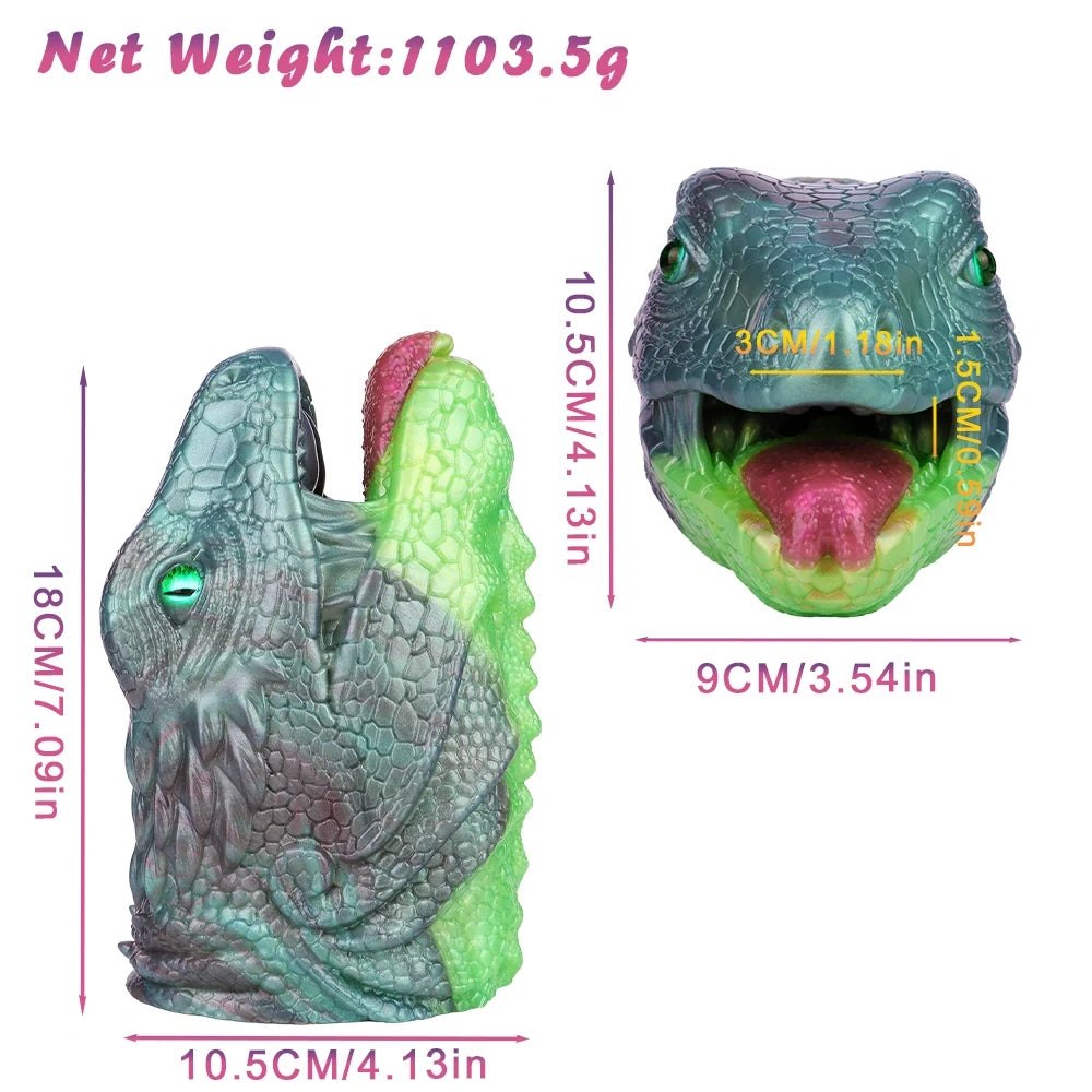 Teal-grey lizard head masturbator with emerald green eye, photo 14