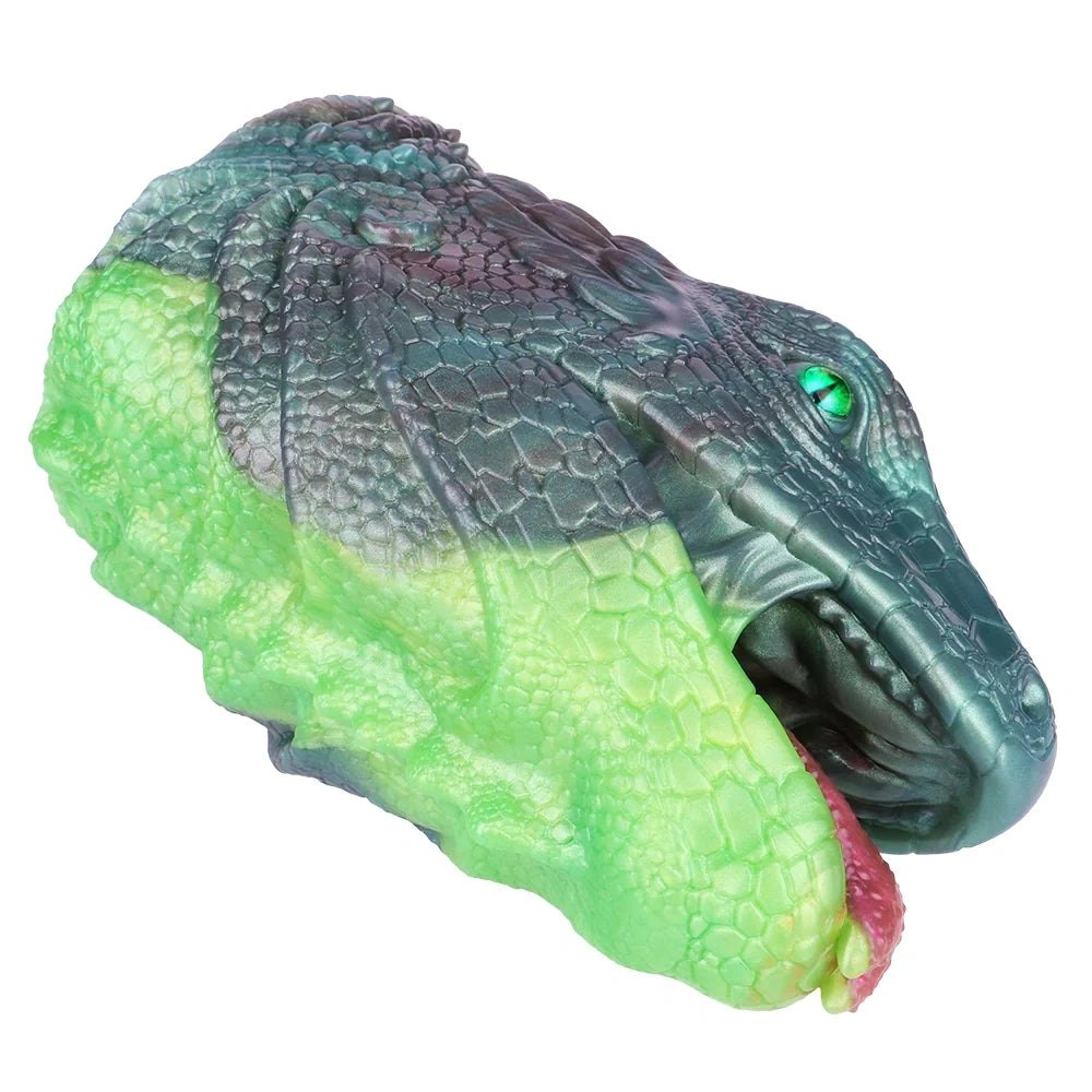 Teal-grey lizard head masturbator with emerald green eye, photo 6