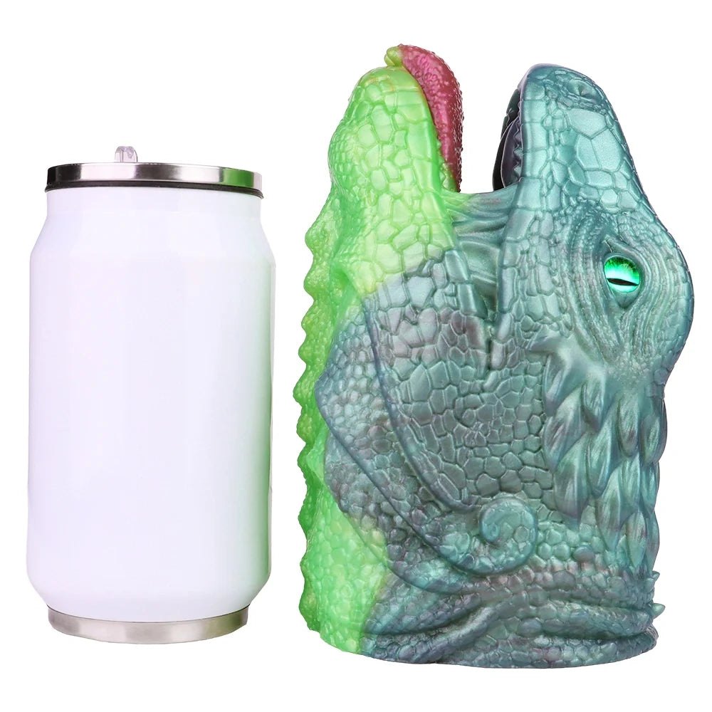 Teal-grey lizard head masturbator with emerald green eye, photo 8