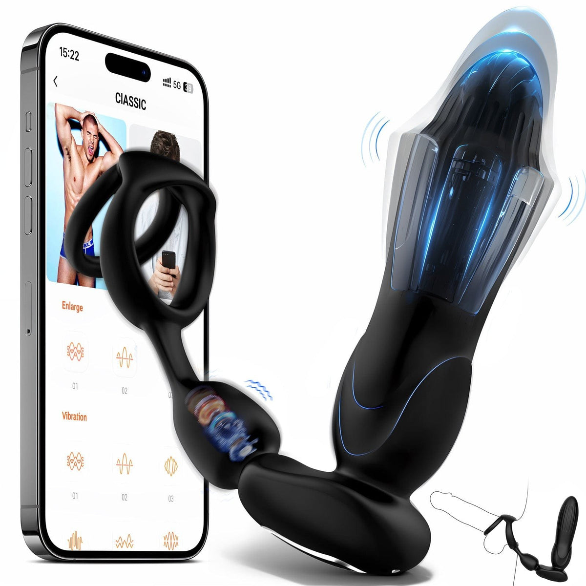 Black silicone prostate massager with rings, photo 8