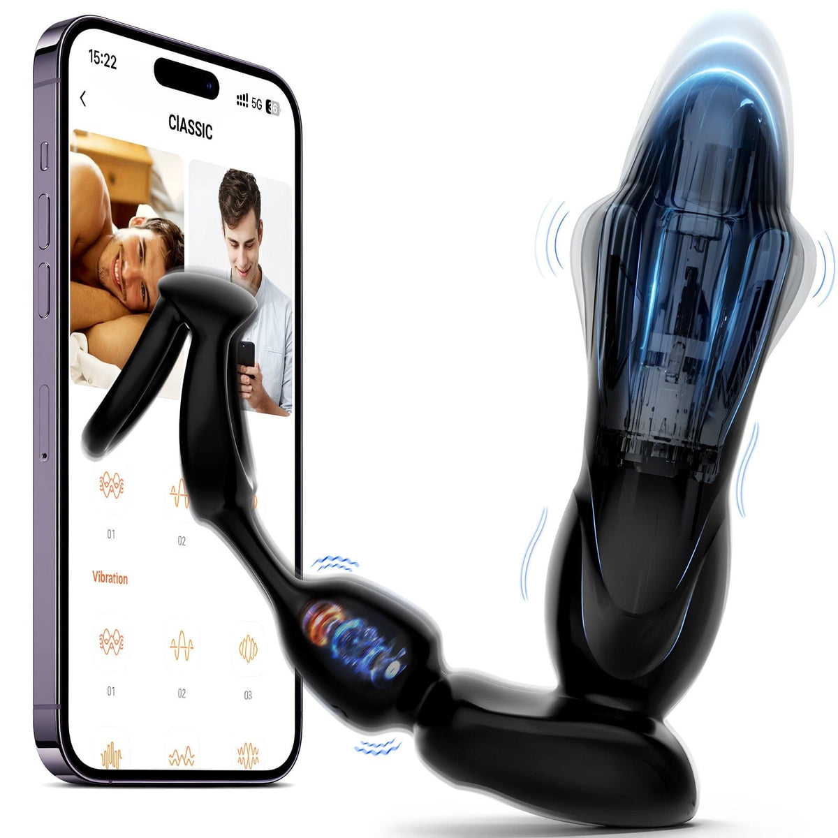 Black silicone prostate massager with rings, photo 9