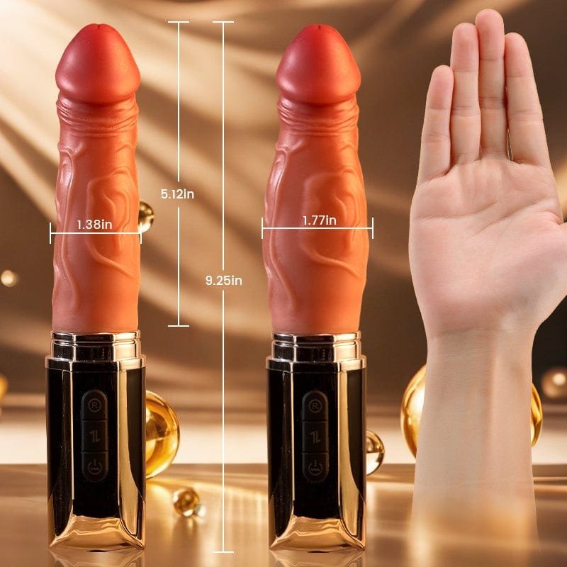 Flesh toned realistic expanding dildo with gold handle, photo 8