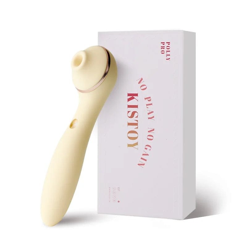 Yellow curved clitoral suction vibrator with soft tip