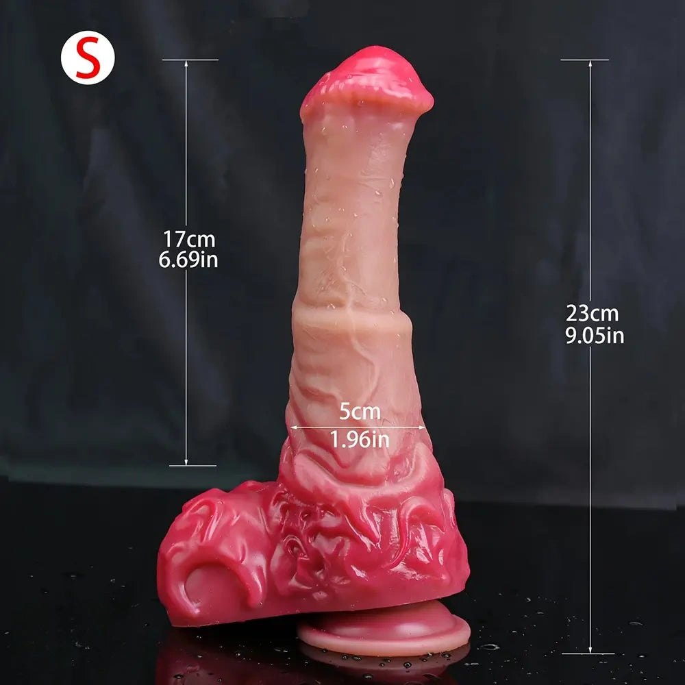 Red knotted silicone animal dildo