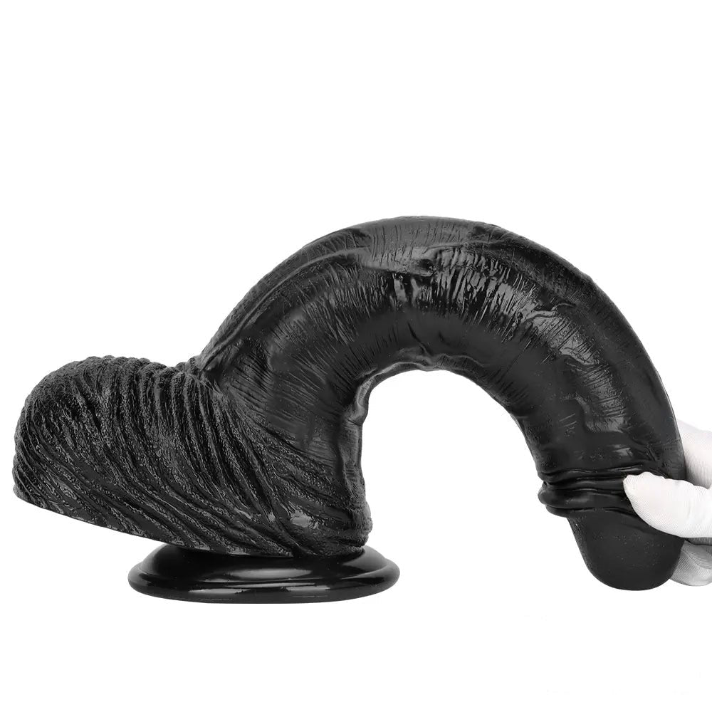Black realistic pvc dildo with suction cup base, photo 13